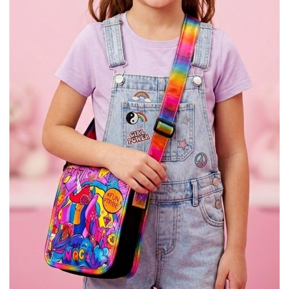 Y2K Retro Rainbow Unicorn Messenger Bag - Vibrant Lisa Frank Style Girls Purse